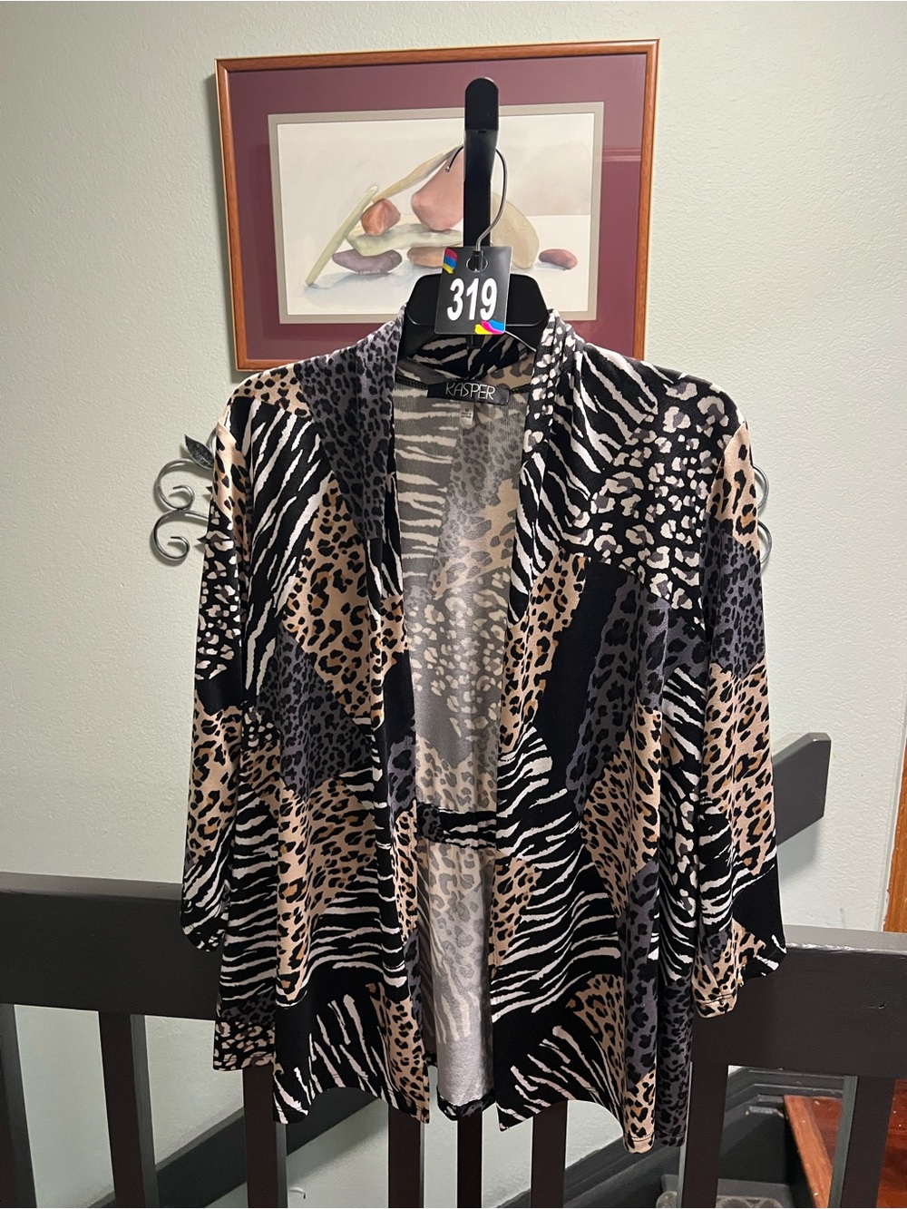 Kasper Mixed Animal Print Open-Front Cardigan - Black & TanMedium #319